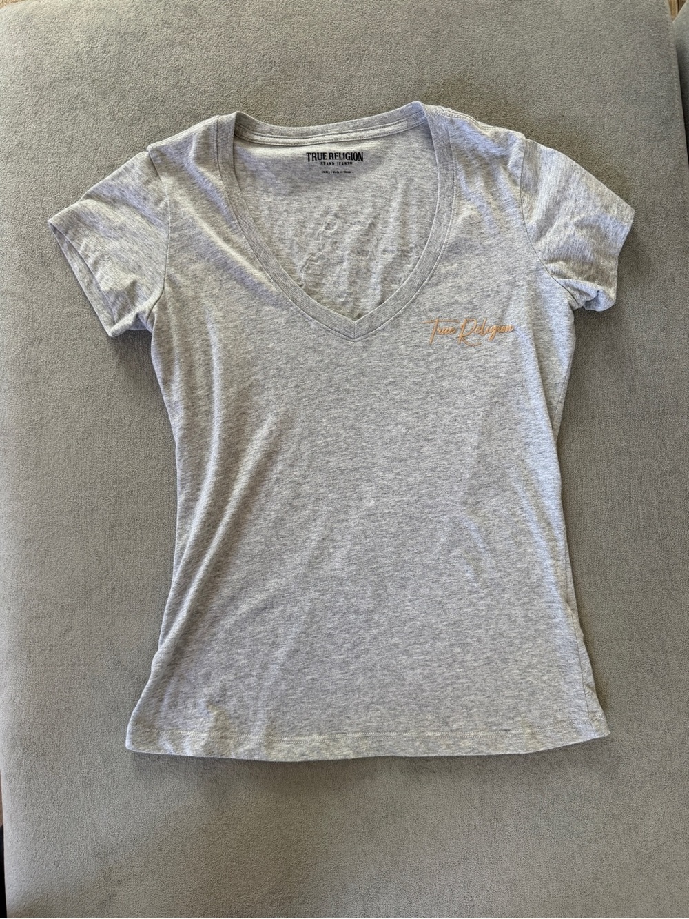 True Religion Light Gray V-Neck Short Sleeve Tee